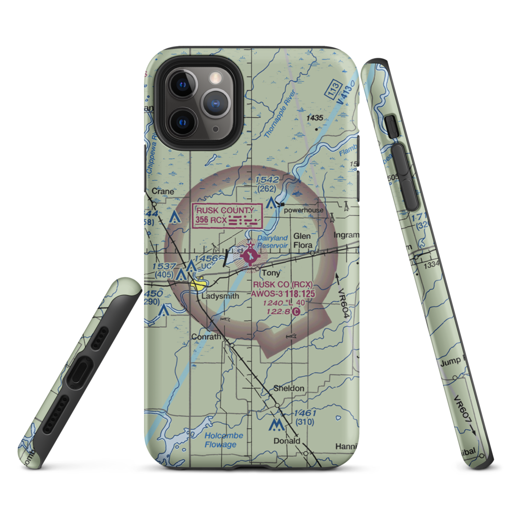 Rusk County Airport (RCX) VFR Sectional  Tough iPhone Case iPhone 11 Pro Max model shown