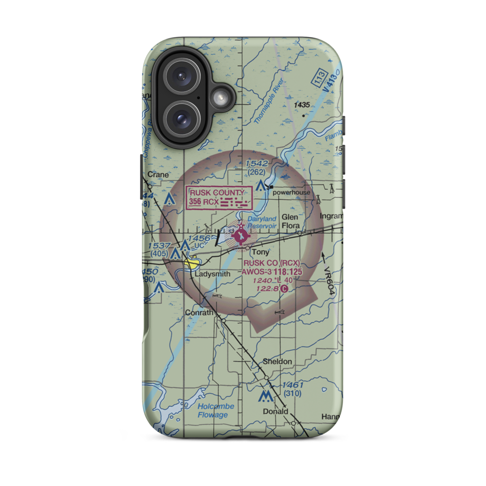 Rusk County Airport (RCX) VFR Sectional  Tough iPhone Case iPhone 16 Plus model shown