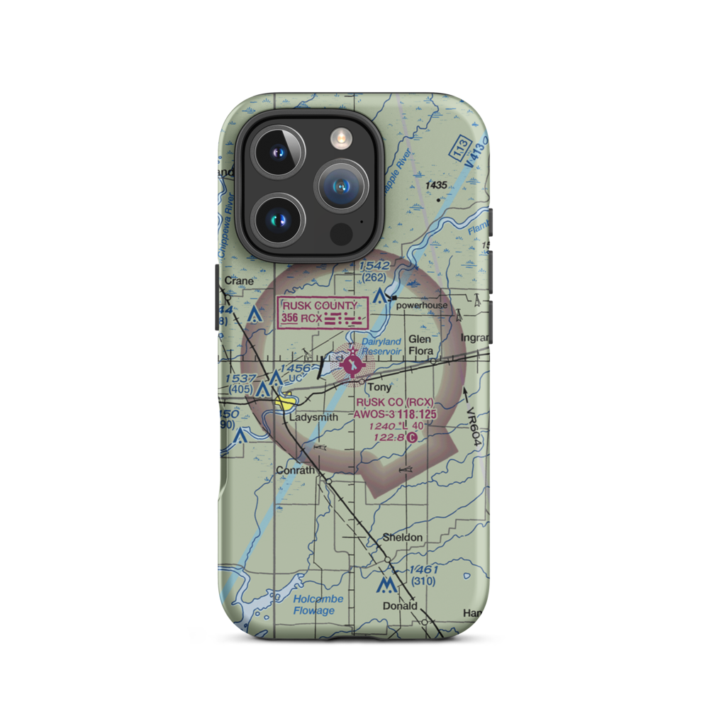 Rusk County Airport (RCX) VFR Sectional  Tough iPhone Case iPhone 16 Pro model shown