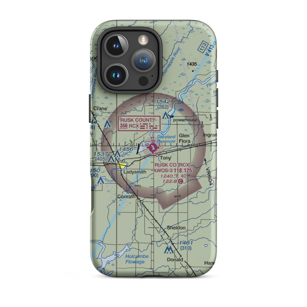 Rusk County Airport (RCX) VFR Sectional  Tough iPhone Case iPhone 16 Pro Max model shown
