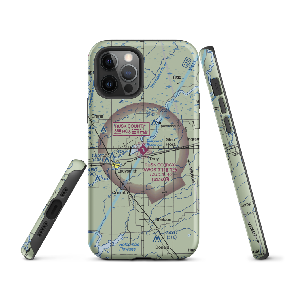 Rusk County Airport (RCX) VFR Sectional  Tough iPhone Case iPhone 12 Pro model shown