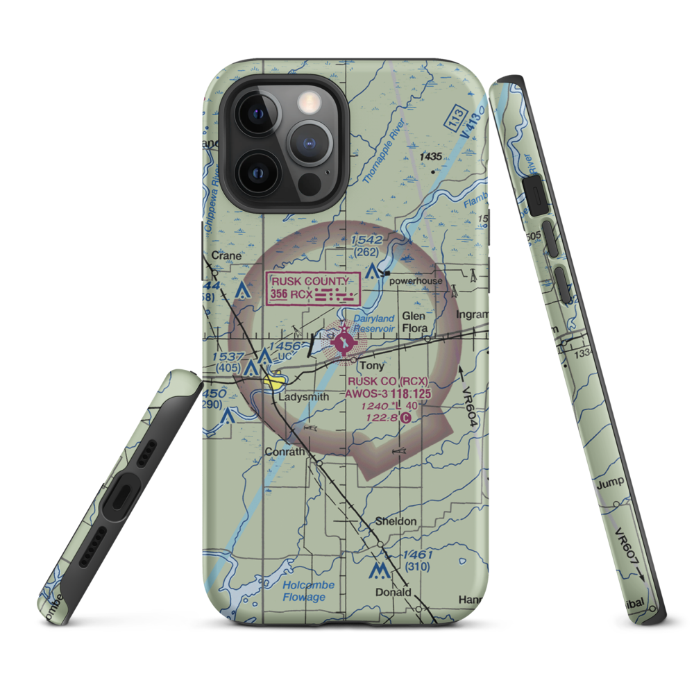 Rusk County Airport (RCX) VFR Sectional  Tough iPhone Case iPhone 12 Pro Max model shown