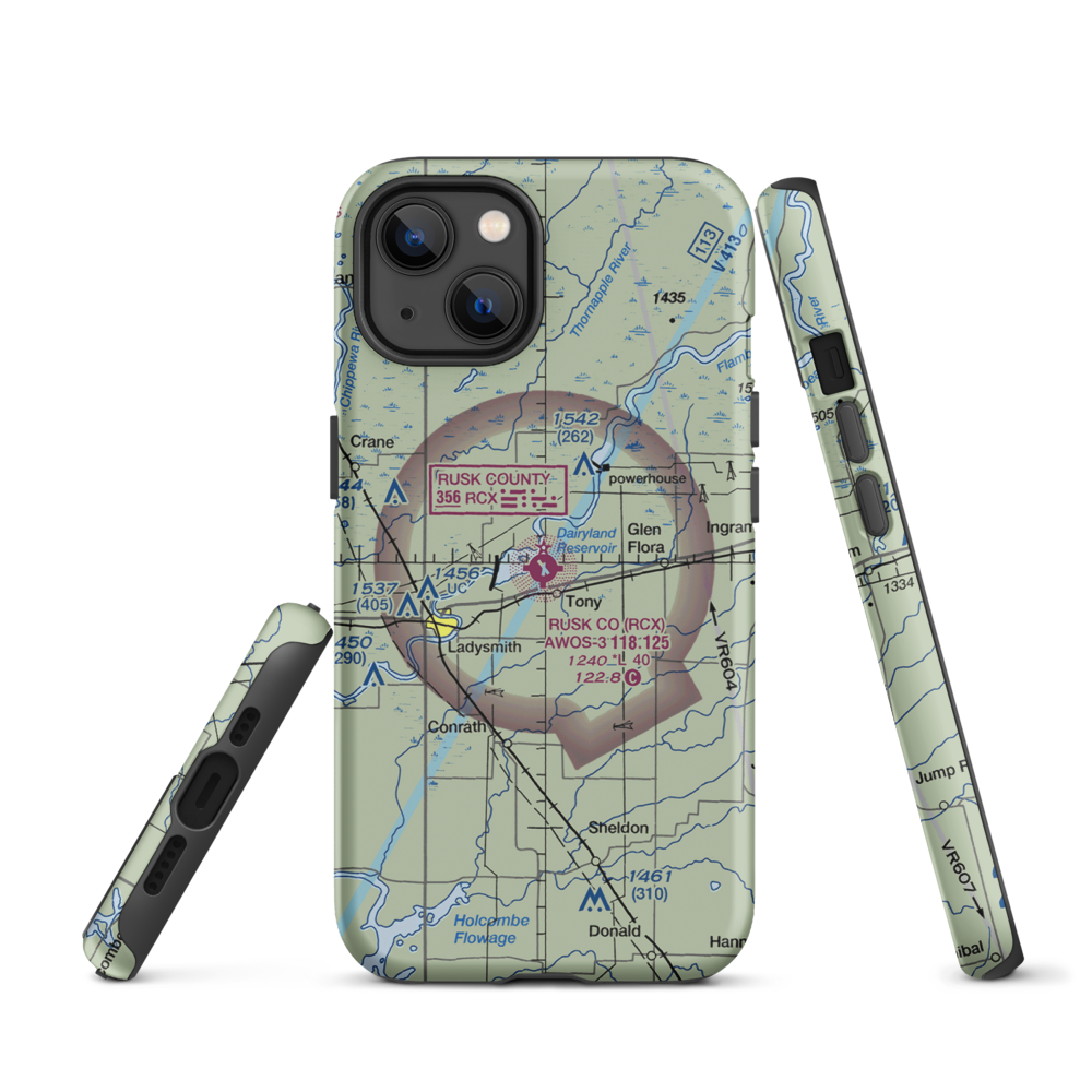 Rusk County Airport (RCX) VFR Sectional  Tough iPhone Case iPhone 13 model shown