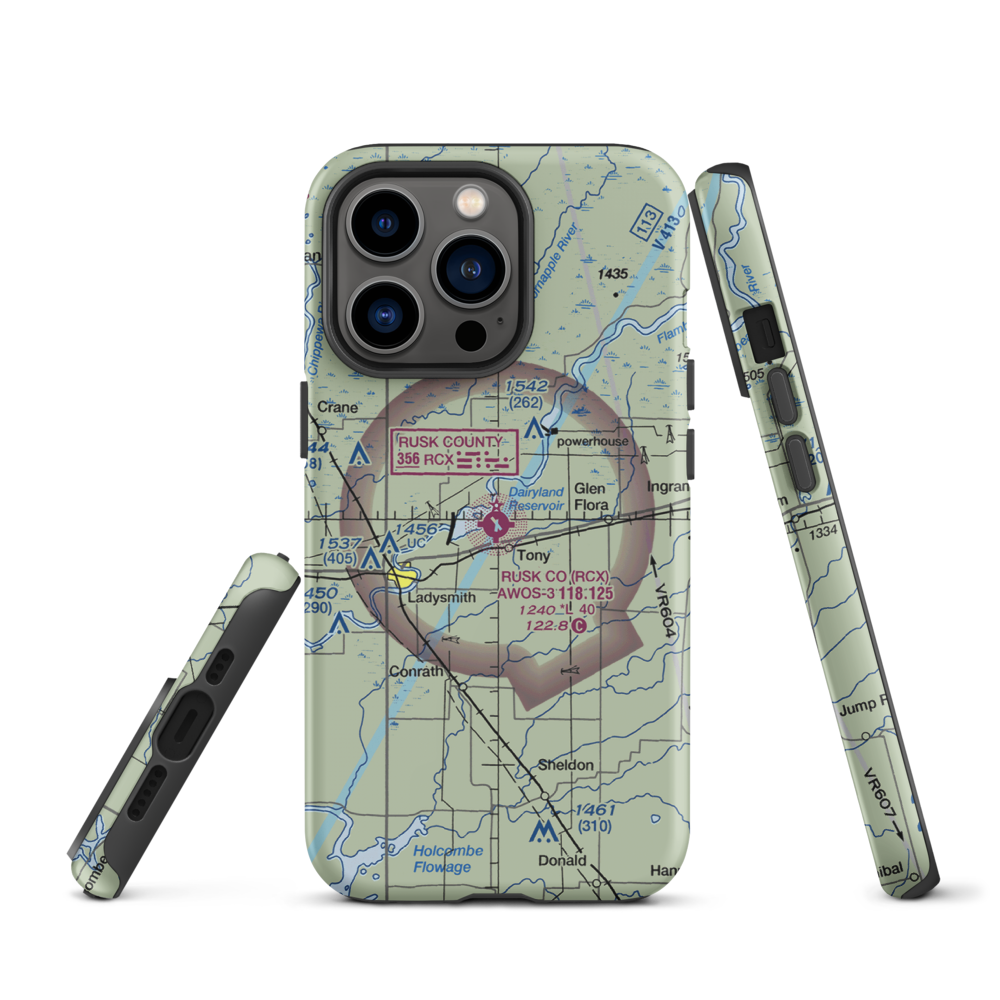 Rusk County Airport (RCX) VFR Sectional  Tough iPhone Case iPhone 13 Pro model shown