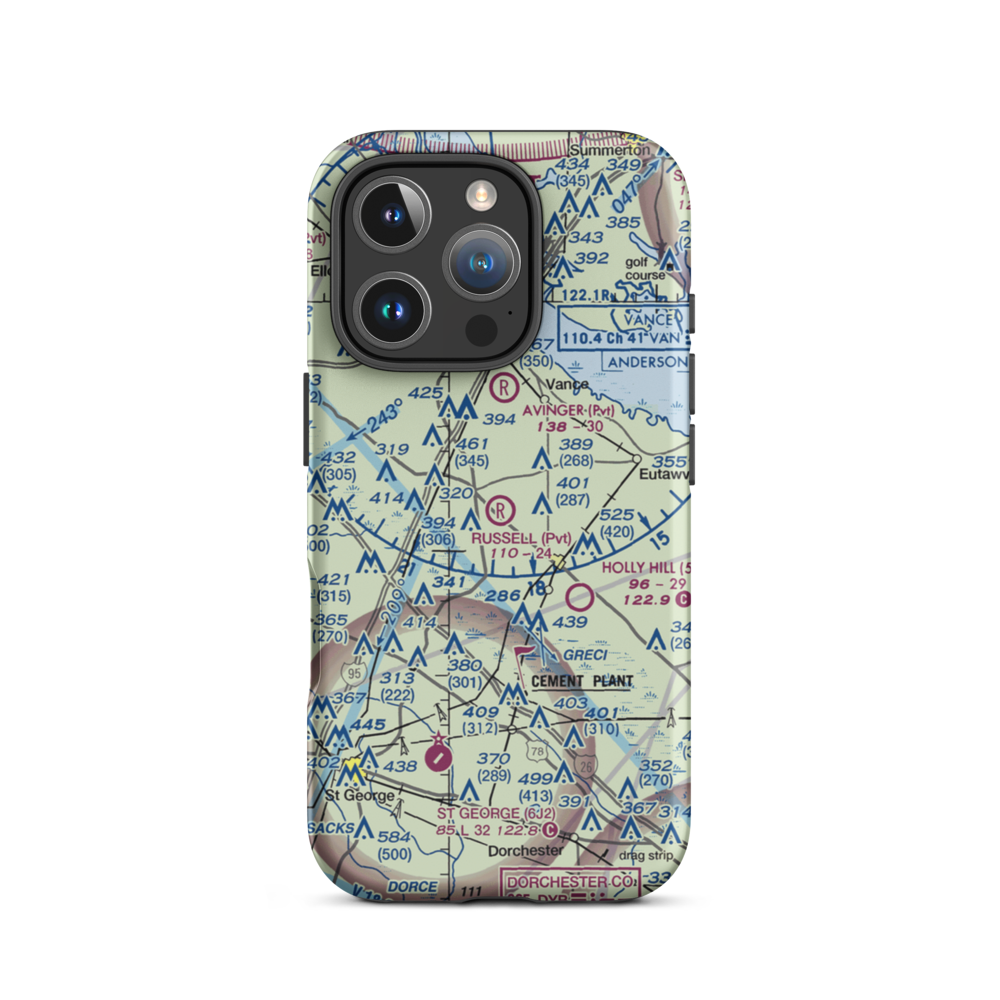 Russell Airport (SC17) VFR Sectional  Tough iPhone Case iPhone 16 Pro model shown