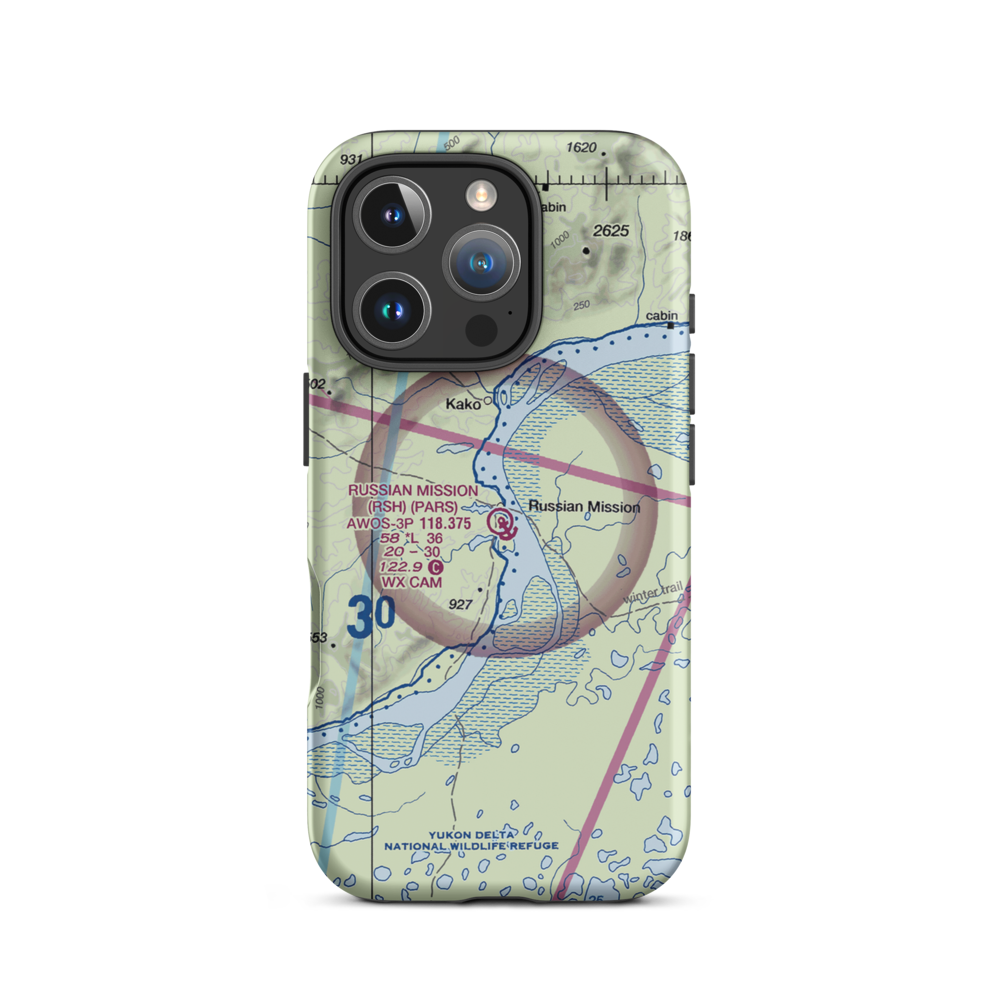 Russian Mission Airport (RSH) VFR Sectional  Tough iPhone Case iPhone 16 Pro model shown