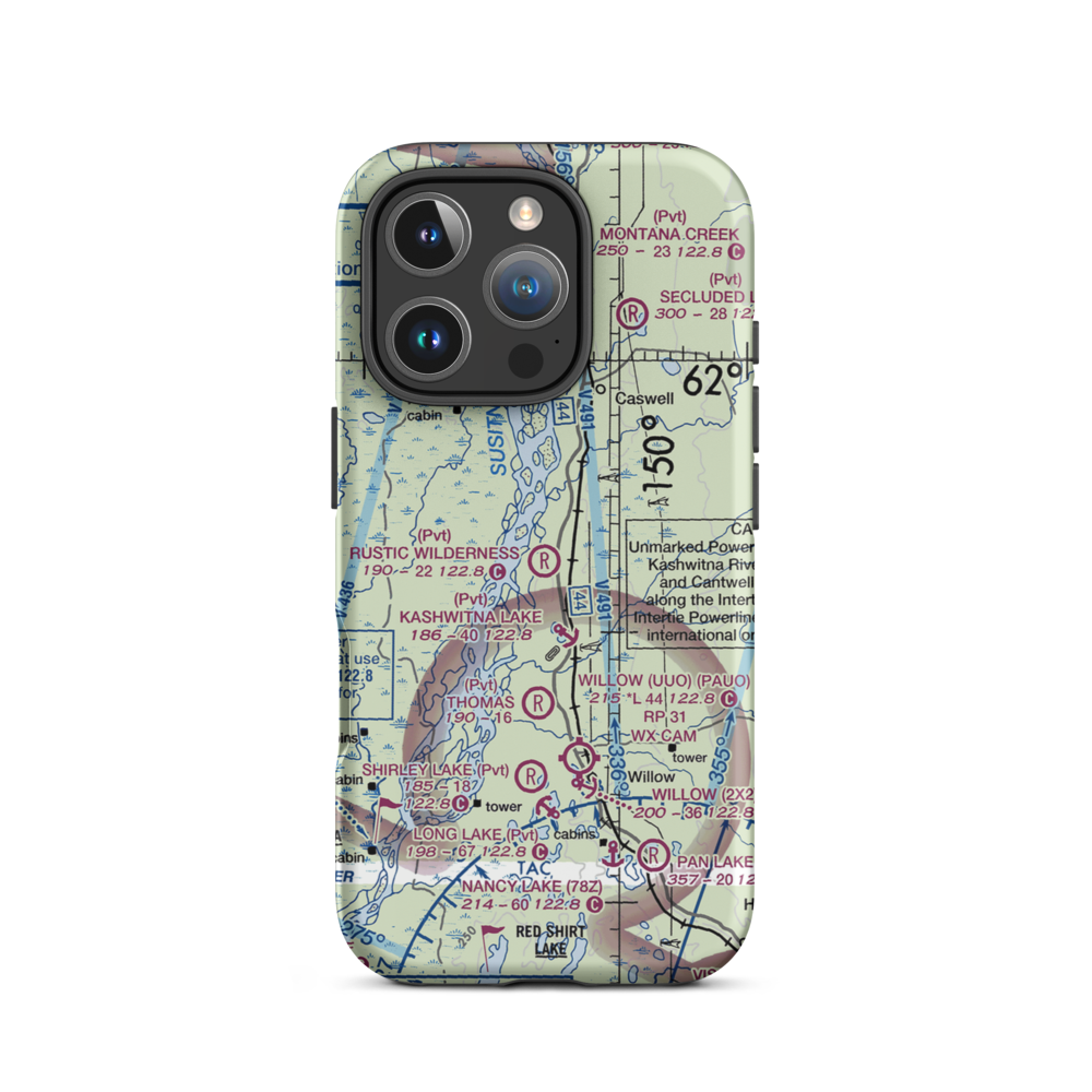 Rustic Wilderness Airport (02AK) VFR Sectional  Tough iPhone Case iPhone 16 Pro model shown