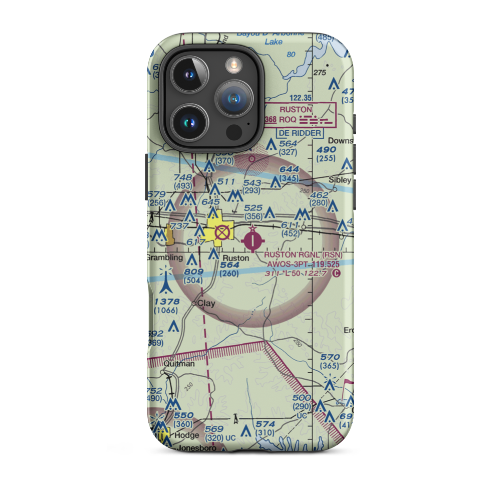 Ruston Regional Airport (RSN) VFR Sectional  Tough iPhone Case iPhone 16 Pro Max model shown