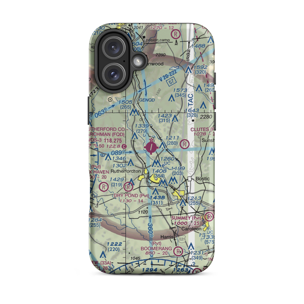 Rutherford County Marchman Field (FQD) VFR Sectional  Tough iPhone Case iPhone 16 Plus model shown