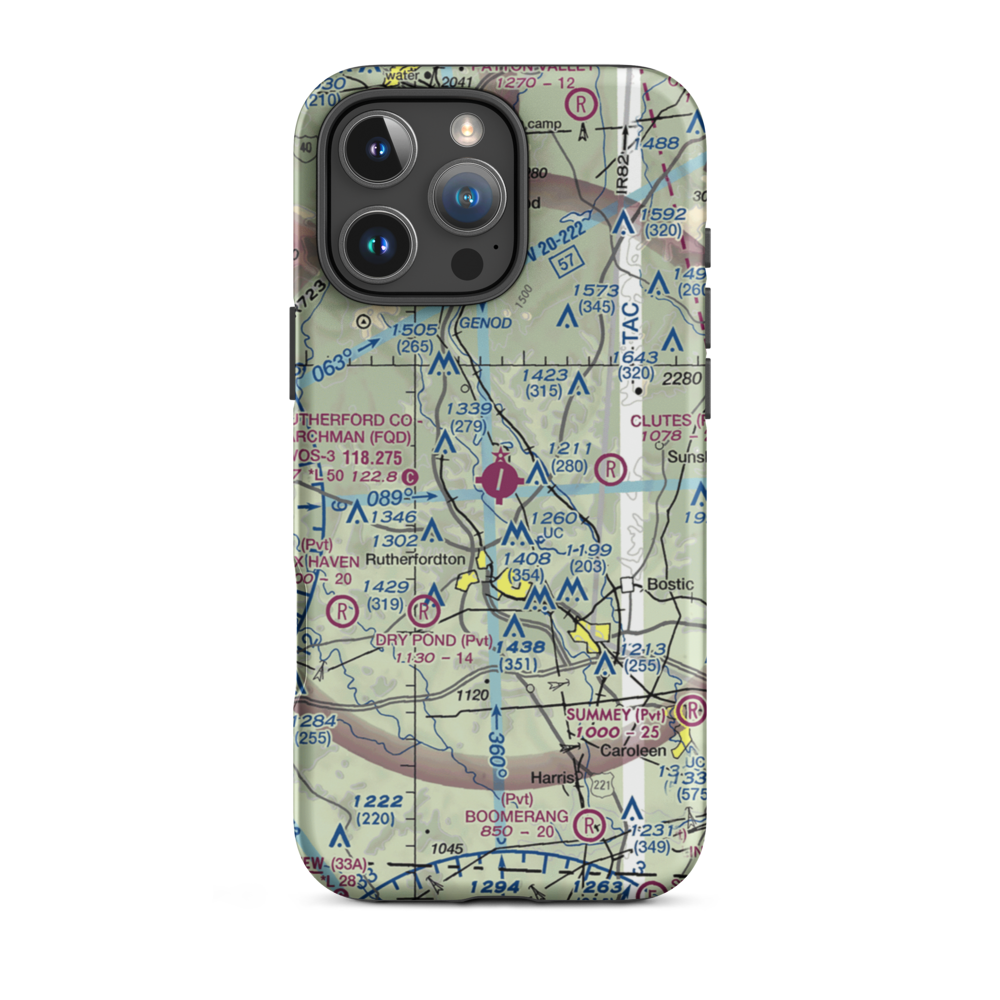 Rutherford County Marchman Field (FQD) VFR Sectional  Tough iPhone Case iPhone 16 Pro Max model shown