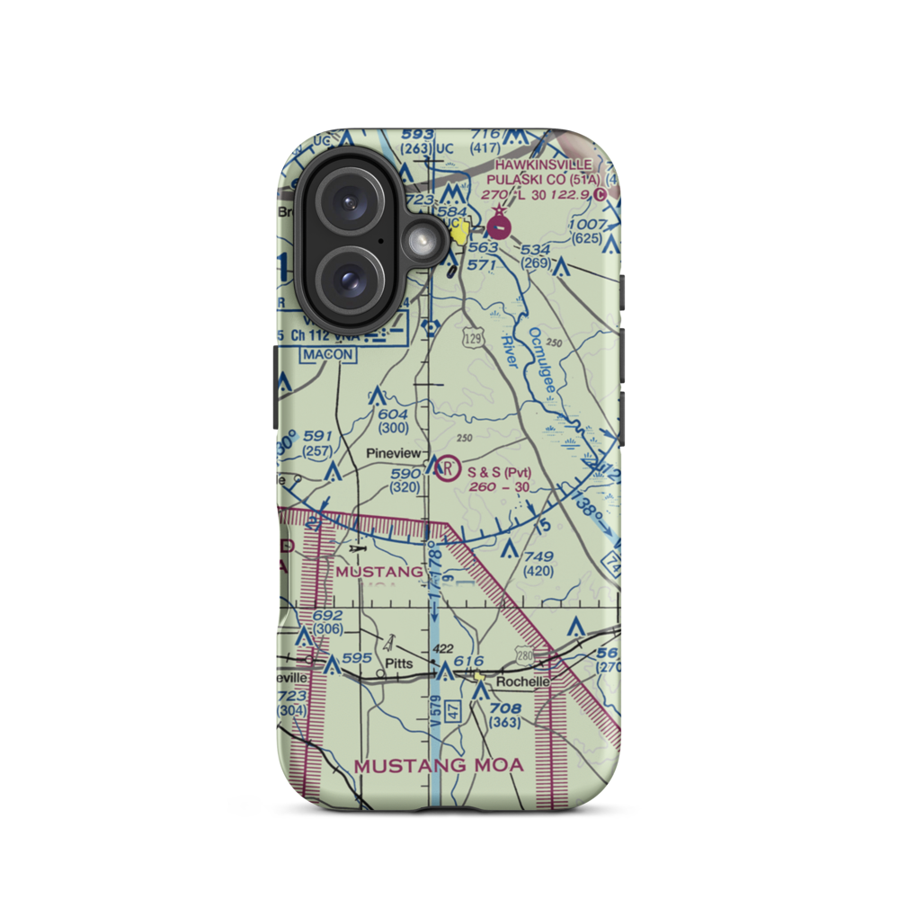 S&S Flying Service Airport (44GA) VFR Sectional  Tough iPhone Case iPhone 16 model shown