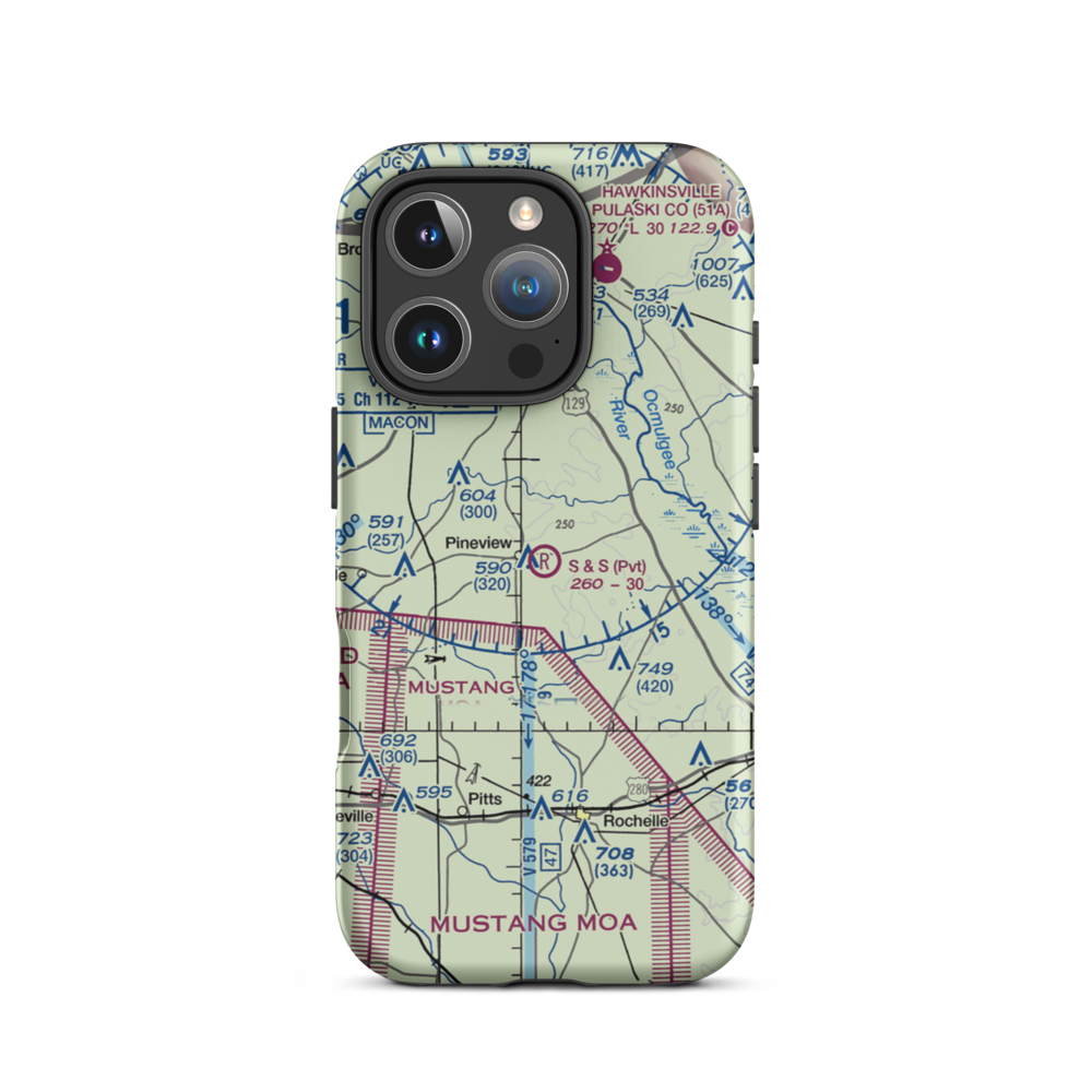 S&S Flying Service Airport (44GA) VFR Sectional  Tough iPhone Case iPhone 16 Pro model shown