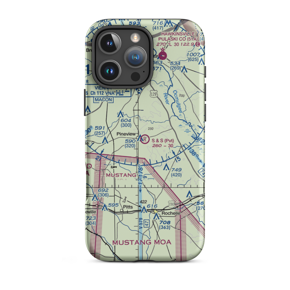 S&S Flying Service Airport (44GA) VFR Sectional  Tough iPhone Case iPhone 16 Pro Max model shown