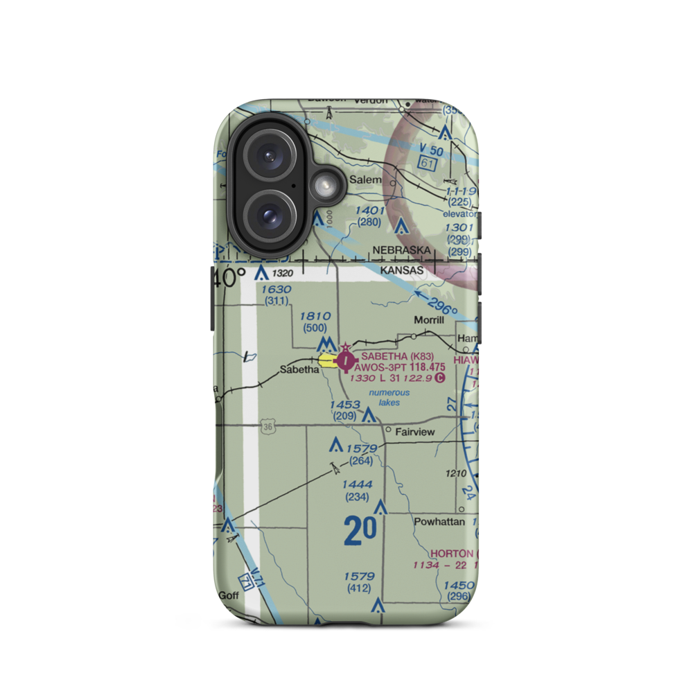 Sabetha Municipal Airport (K83) VFR Sectional  Tough iPhone Case iPhone 16 model shown