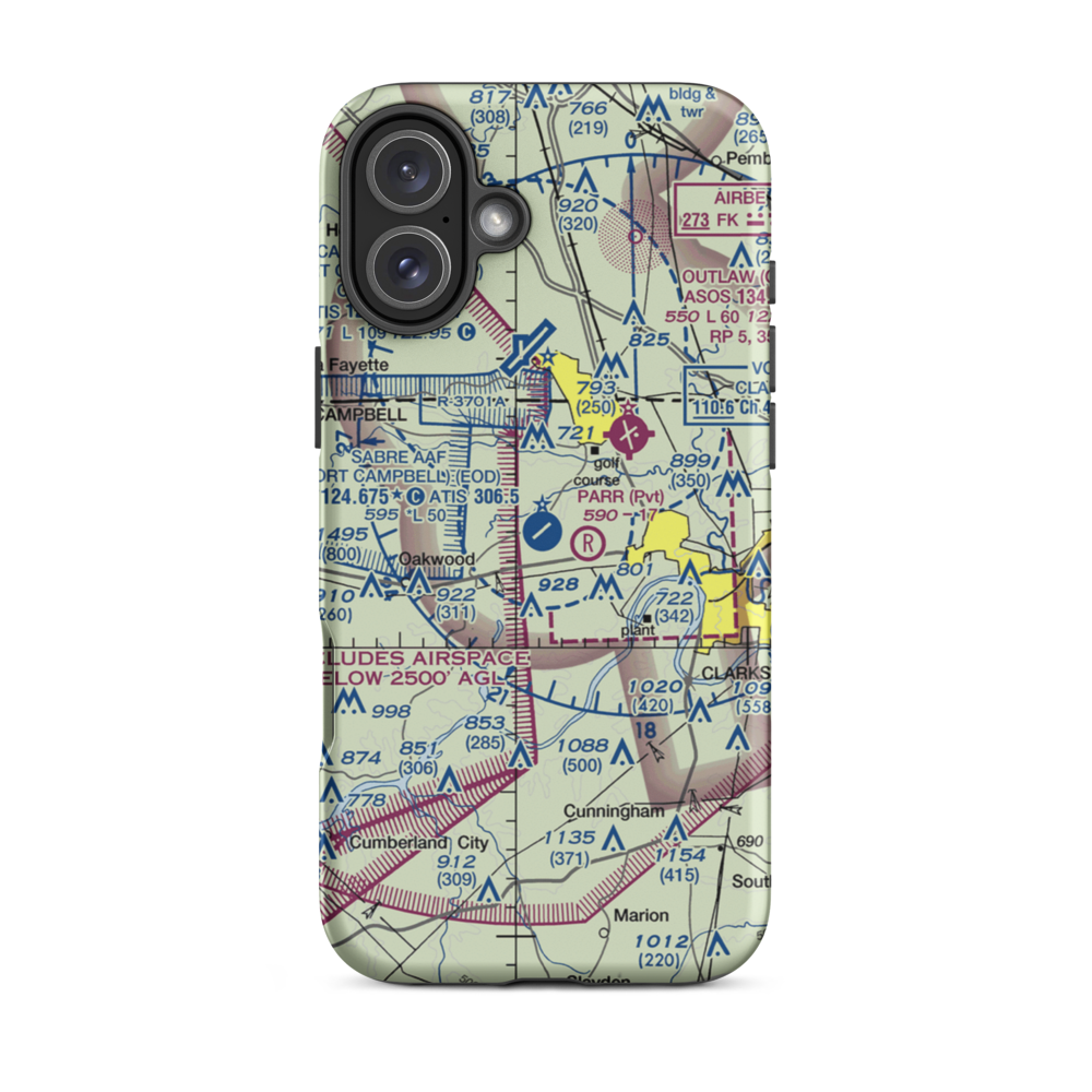 Sabre Army (Fort Campbell) Heliport (EOD) VFR Sectional  Tough iPhone Case iPhone 16 Plus model shown