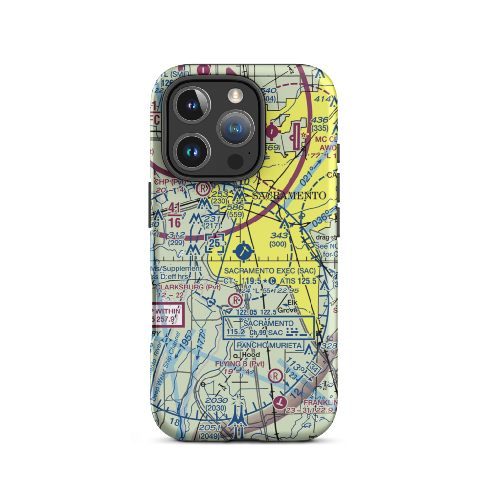 Sacramento Executive Airport (SAC) VFR Sectional  Tough iPhone Case iPhone 16 Pro model shown
