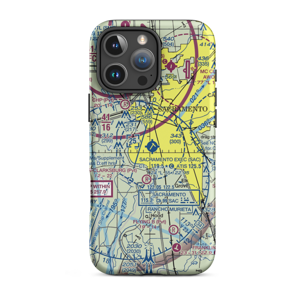 Sacramento Executive Airport (SAC) VFR Sectional  Tough iPhone Case iPhone 16 Pro Max model shown