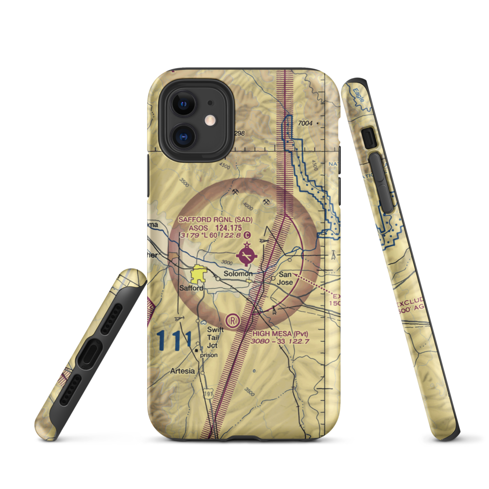 Safford Regional Airport (SAD) VFR Sectional  Tough iPhone Case iPhone 11 model shown