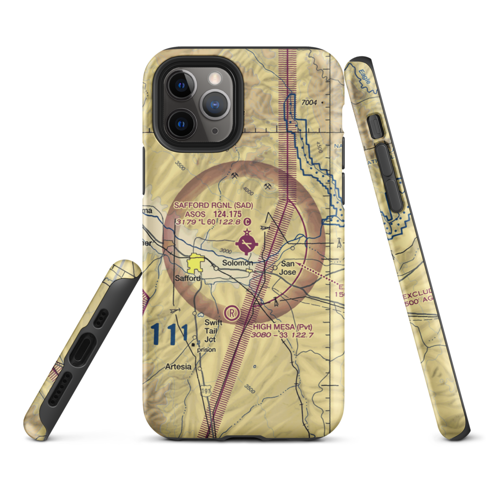 Safford Regional Airport (SAD) VFR Sectional  Tough iPhone Case iPhone 11 Pro model shown