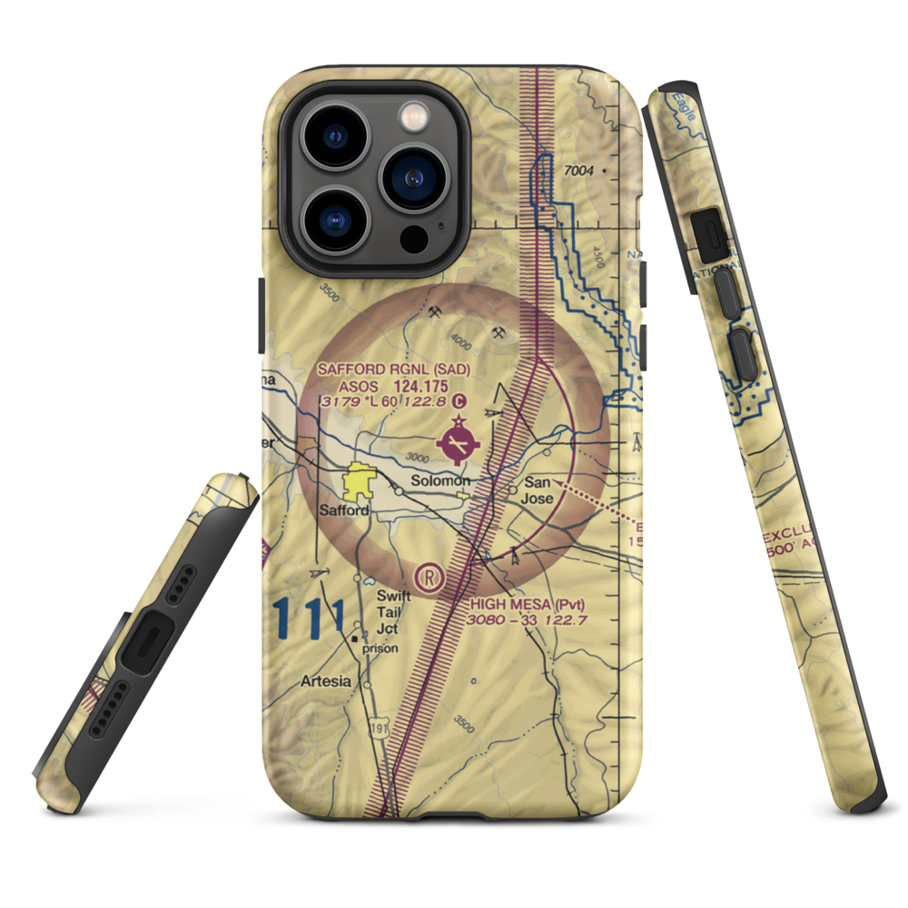 Safford Regional Airport (SAD) VFR Sectional  Tough iPhone Case iPhone 13 Pro Max model shown