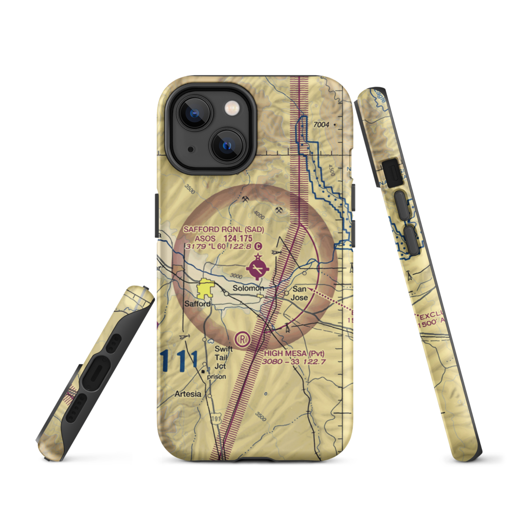 Safford Regional Airport (SAD) VFR Sectional  Tough iPhone Case iPhone 14 model shown