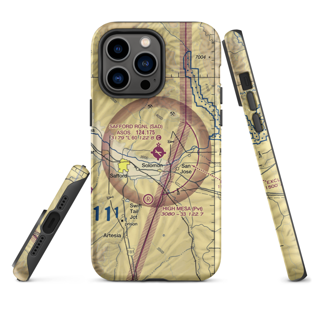 Safford Regional Airport (SAD) VFR Sectional  Tough iPhone Case iPhone 14 Pro Max model shown