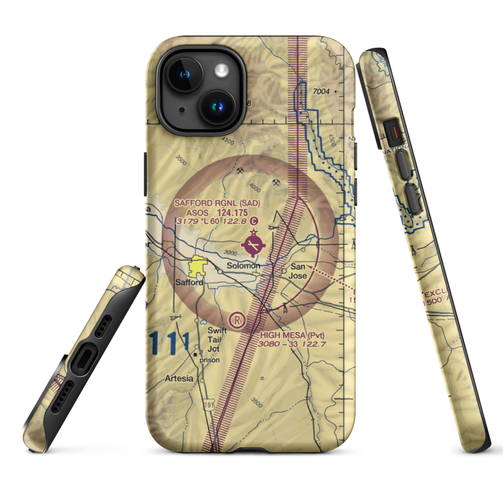 Safford Regional Airport (SAD) VFR Sectional  Tough iPhone Case iPhone 15 Plus model shown