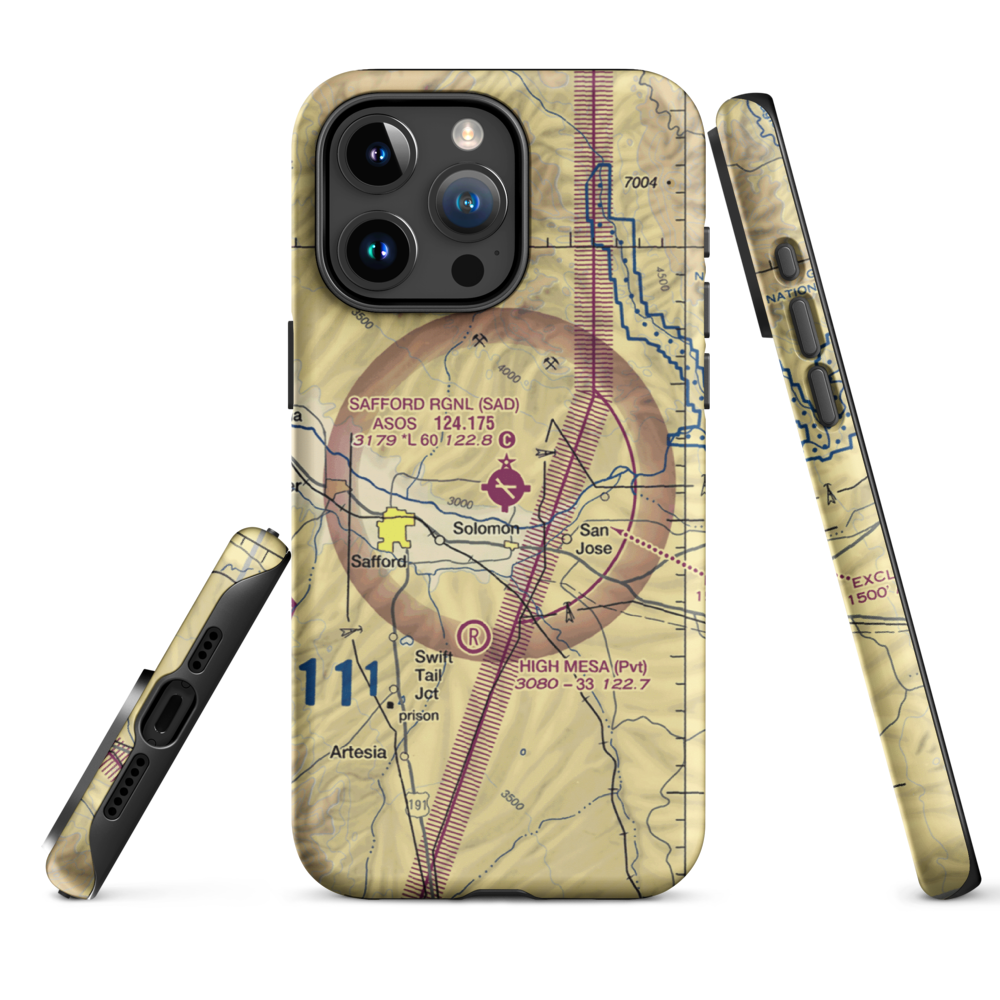 Safford Regional Airport (SAD) VFR Sectional  Tough iPhone Case iPhone 15 Pro Max model shown