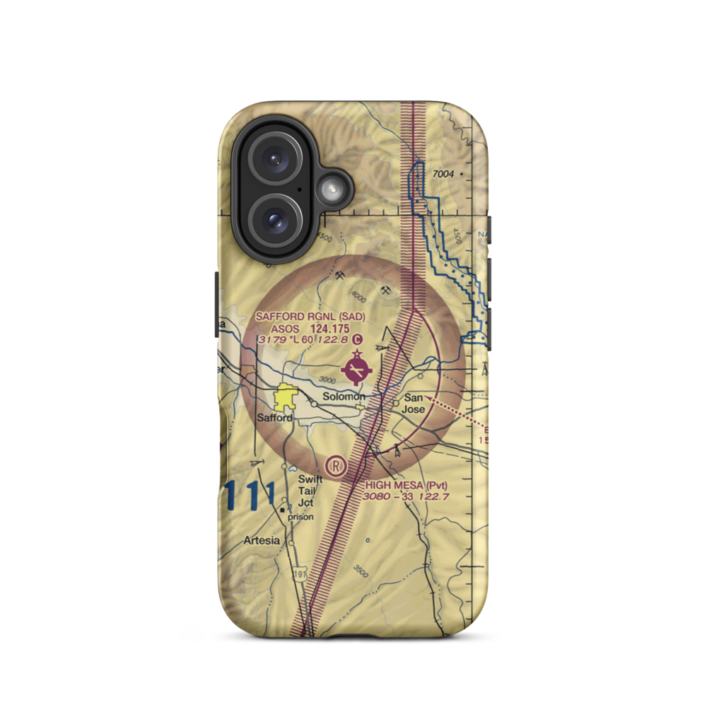 Safford Regional Airport (SAD) VFR Sectional  Tough iPhone Case iPhone 16 model shown