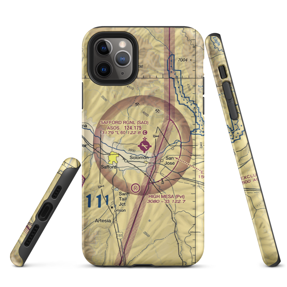 Safford Regional Airport (SAD) VFR Sectional  Tough iPhone Case iPhone 11 Pro Max model shown