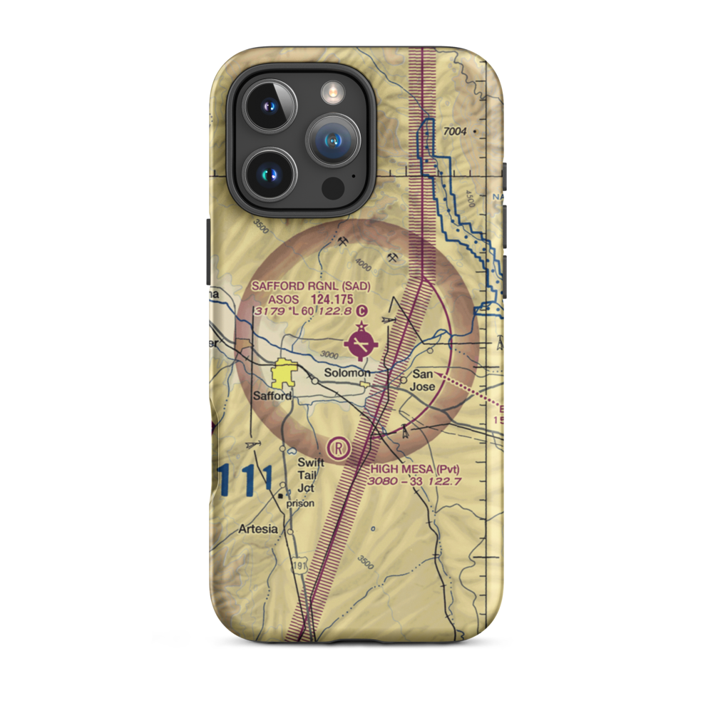 Safford Regional Airport (SAD) VFR Sectional  Tough iPhone Case iPhone 16 Pro Max model shown