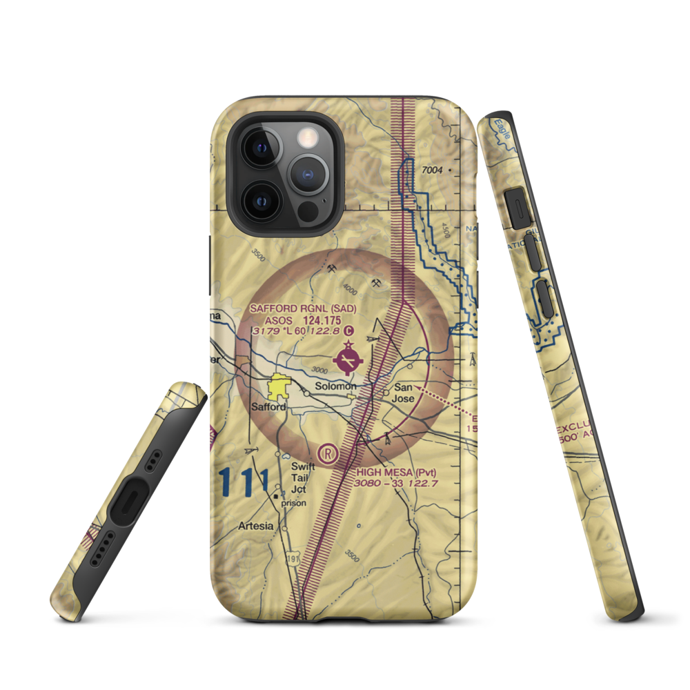 Safford Regional Airport (SAD) VFR Sectional  Tough iPhone Case iPhone 12 Pro model shown