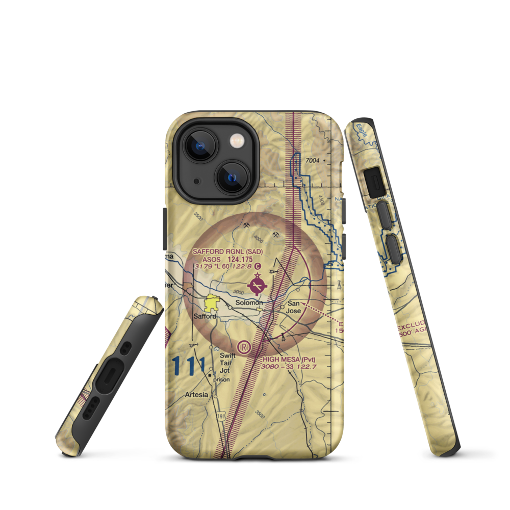 Safford Regional Airport (SAD) VFR Sectional  Tough iPhone Case iPhone 13 mini model shown