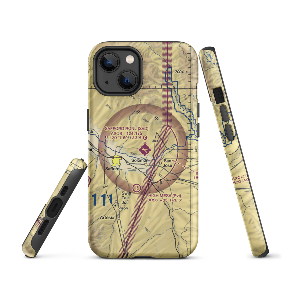Safford Regional Airport (SAD) VFR Sectional  Tough iPhone Case iPhone 13 model shown