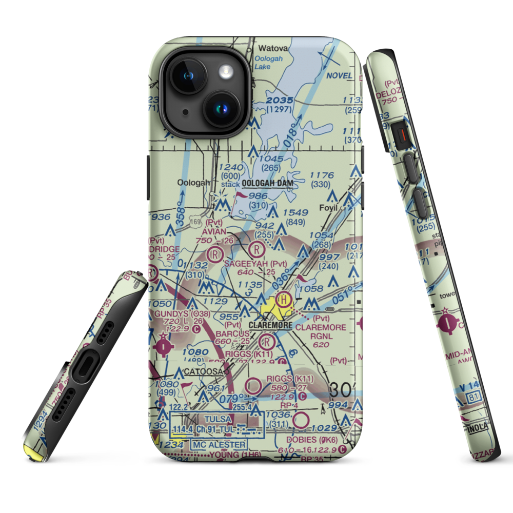 Sageeyah Airfield (OK20) VFR Sectional  Tough iPhone Case iPhone 15 Plus model shown
