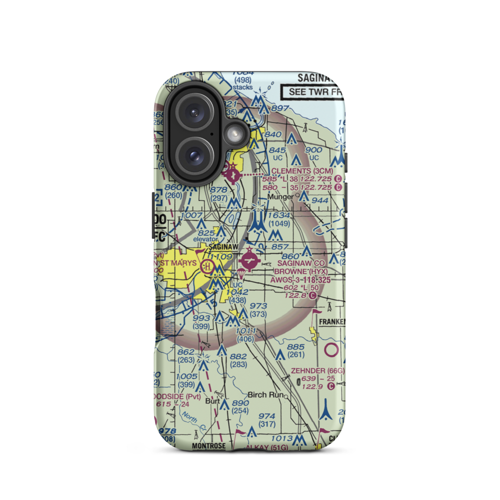 Saginaw County H.W. Browne Airport (HYX) VFR Sectional  Tough iPhone Case iPhone 16 model shown