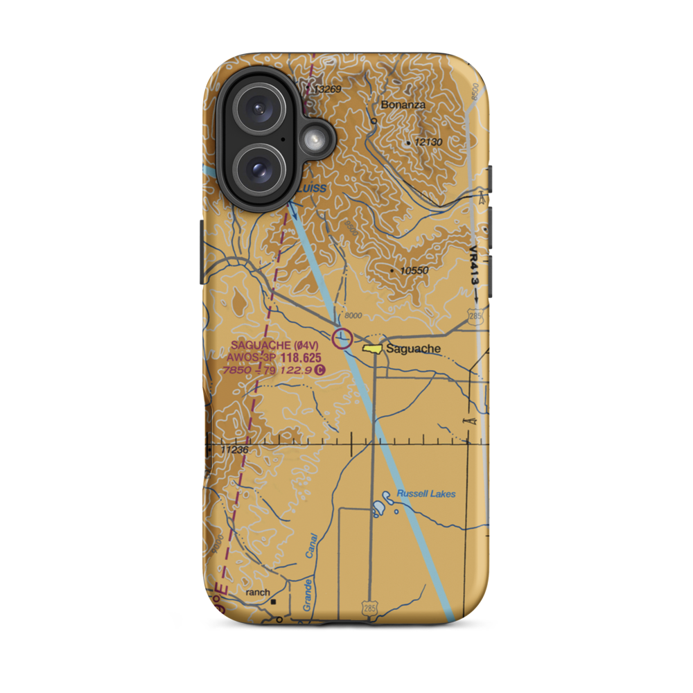 Saguache Municipal Airport (04V) VFR Sectional  Tough iPhone Case iPhone 16 Plus model shown