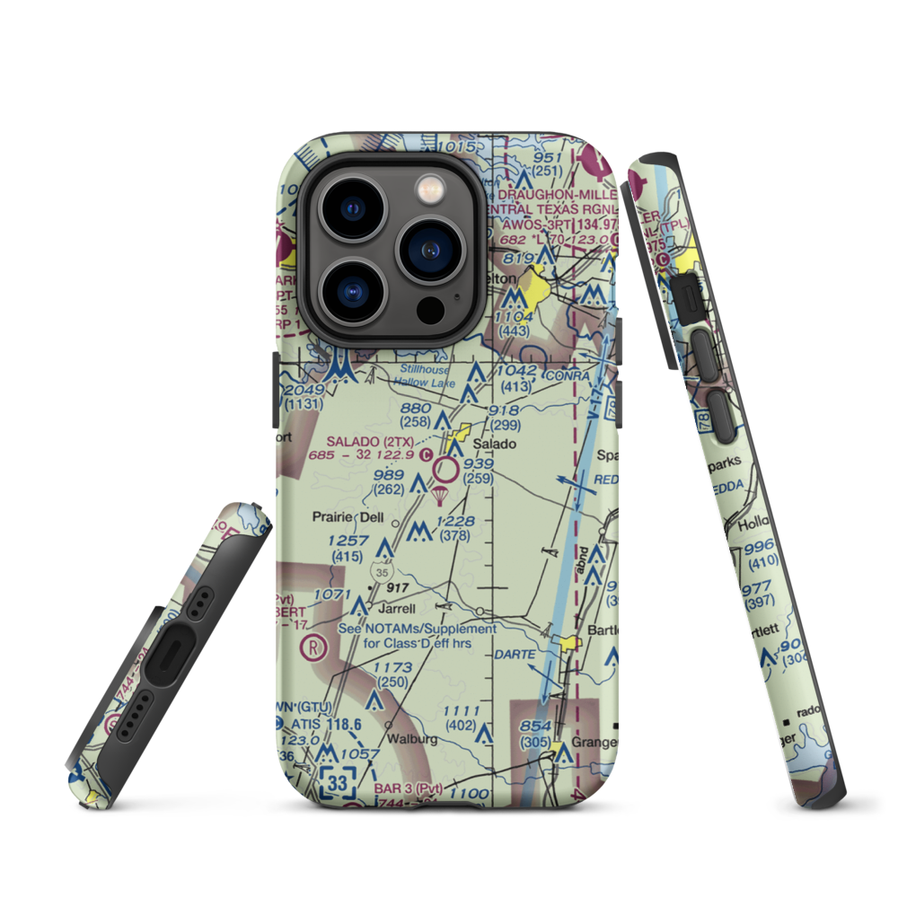 Salado Airport (2TX) VFR Sectional  Tough iPhone Case iPhone 14 Pro model shown