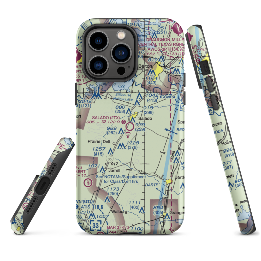 Salado Airport (2TX) VFR Sectional  Tough iPhone Case iPhone 14 Pro Max model shown