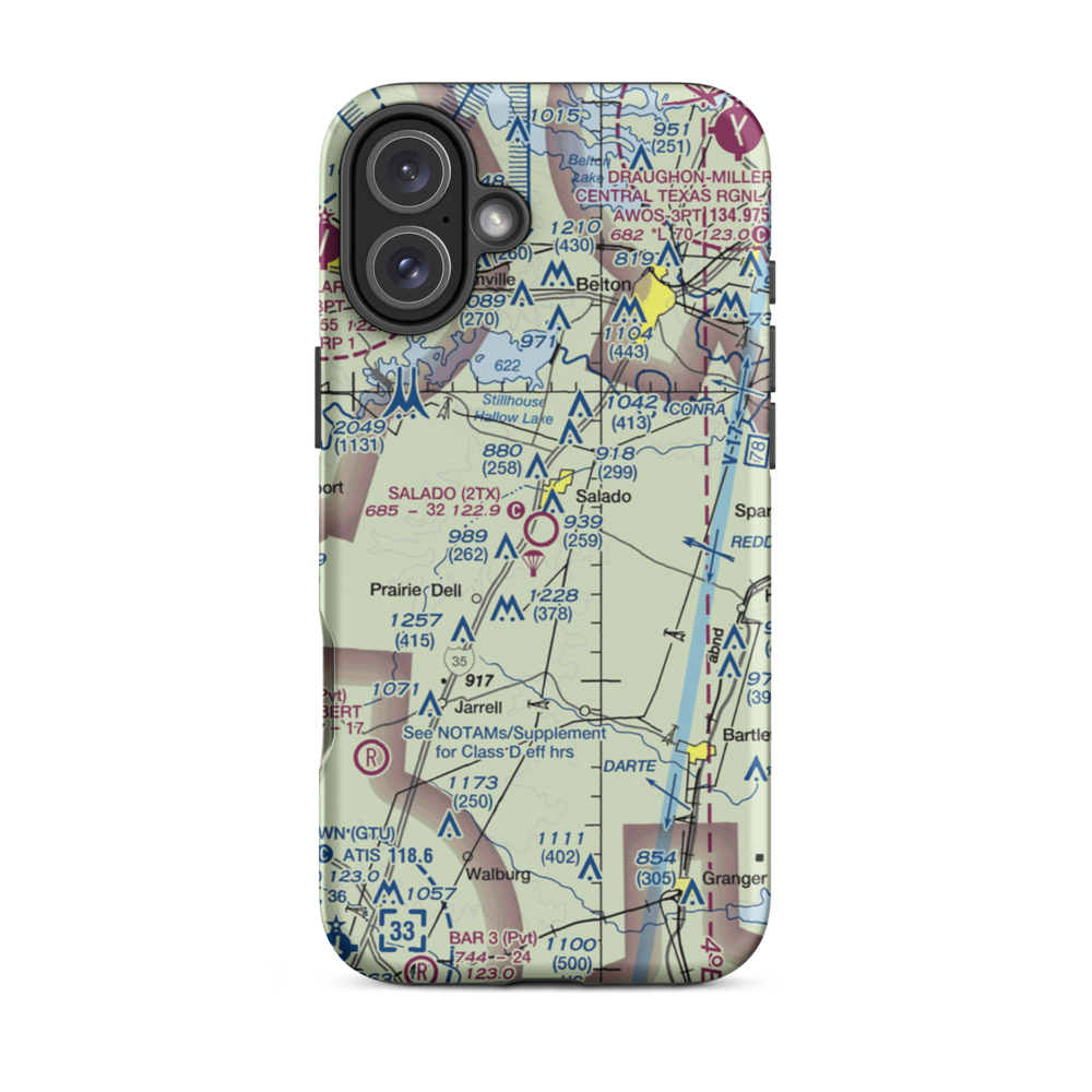 Salado Airport (2TX) VFR Sectional  Tough iPhone Case iPhone 16 Plus model shown