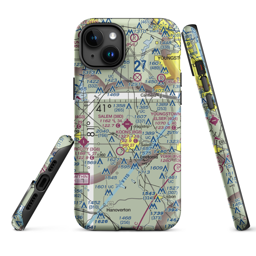 Salem Airpark Inc Airport (38D) VFR Sectional  Tough iPhone Case iPhone 15 Plus model shown