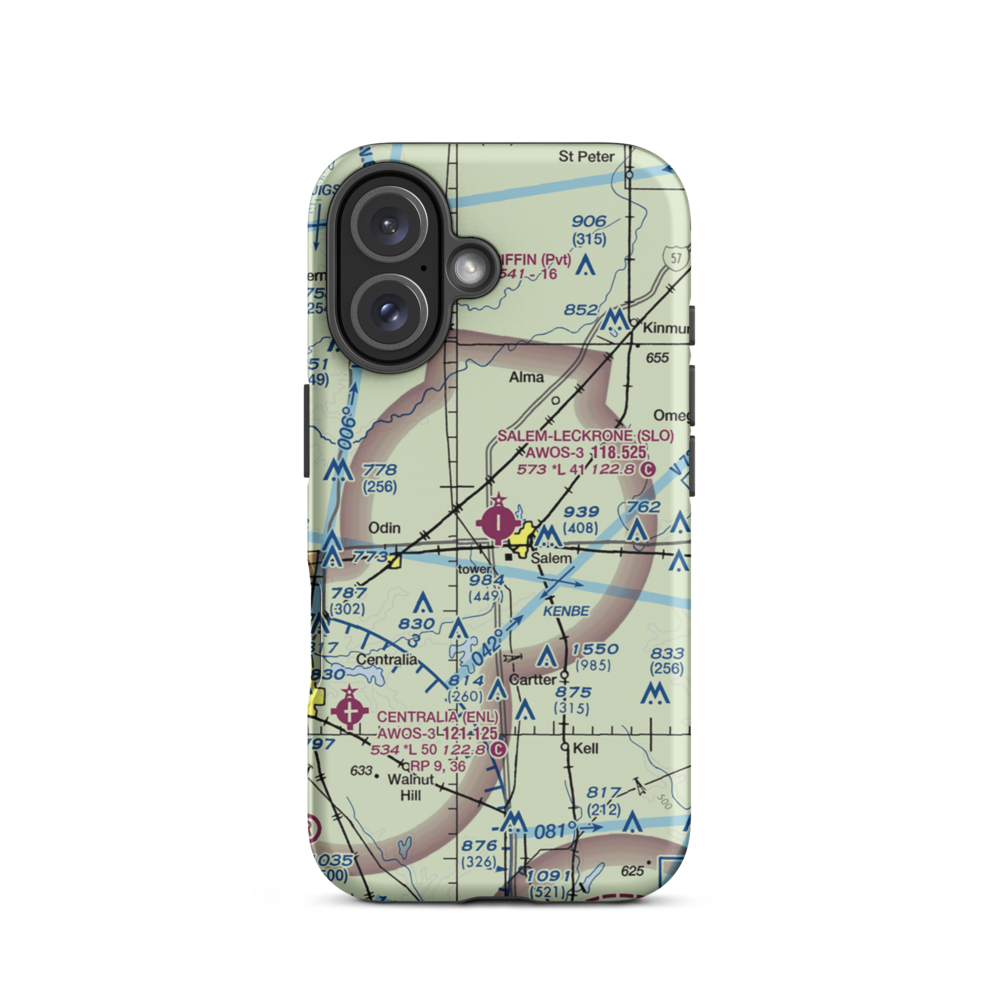 Salem Leckrone Airport (SLO) VFR Sectional  Tough iPhone Case iPhone 16 model shown