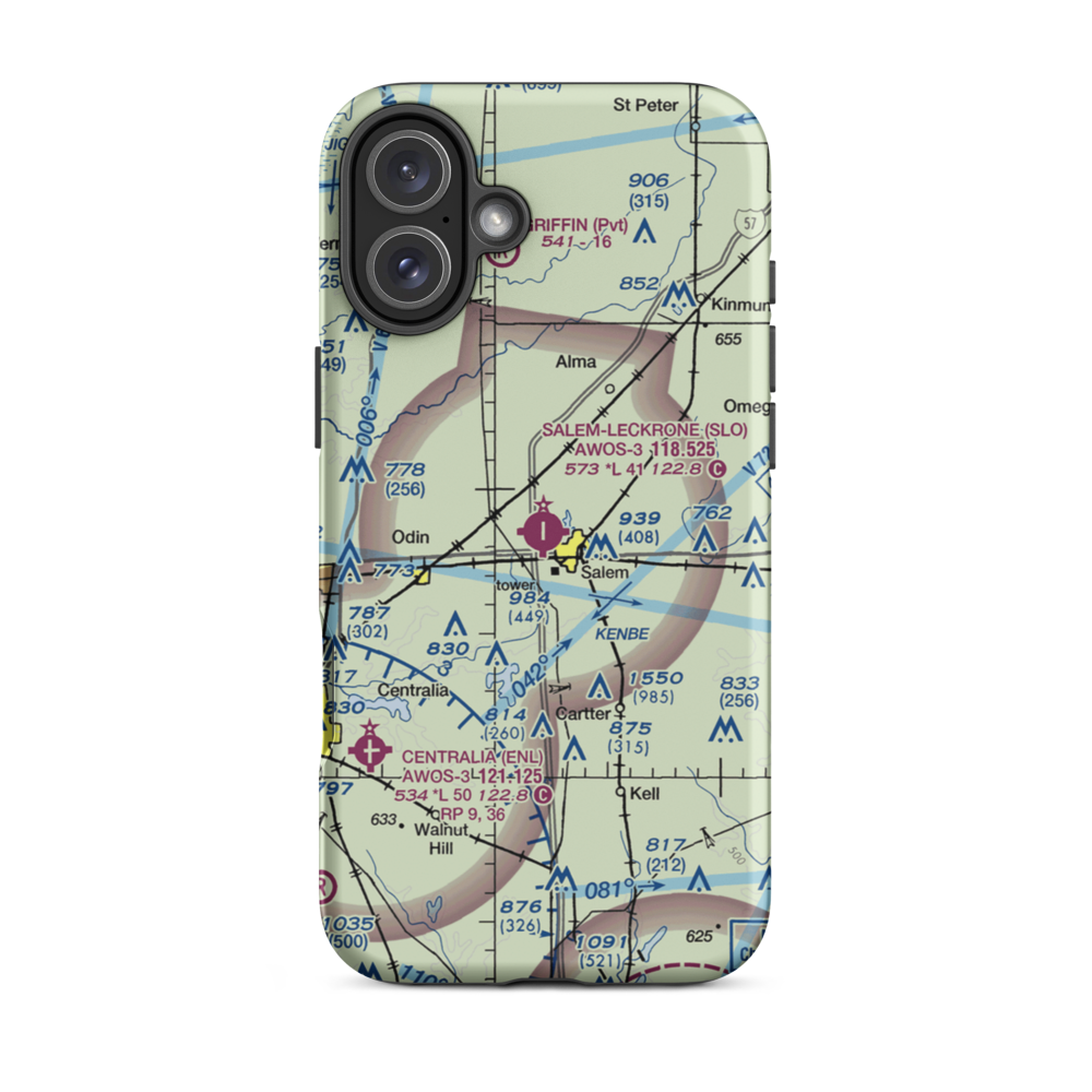 Salem Leckrone Airport (SLO) VFR Sectional  Tough iPhone Case iPhone 16 Plus model shown