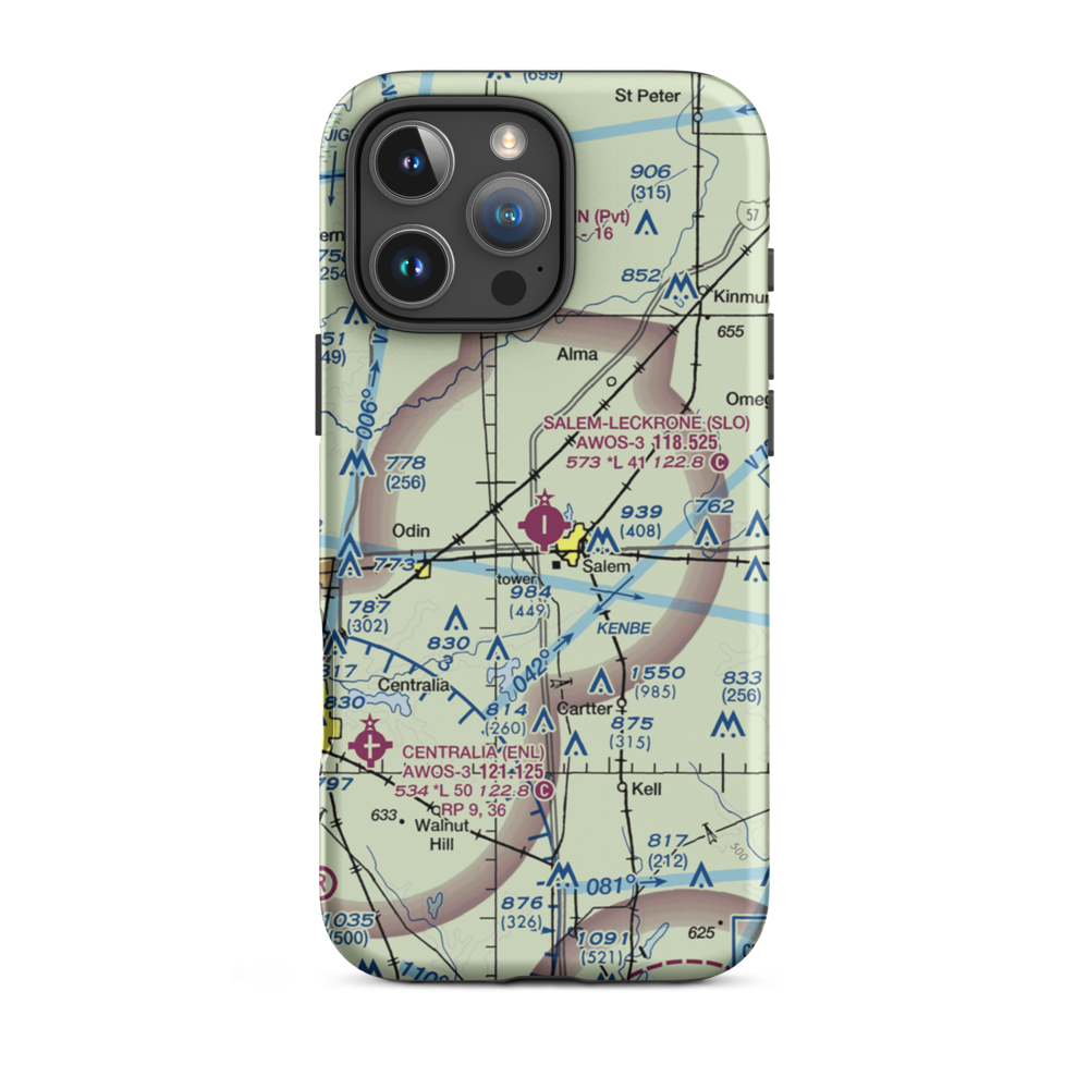 Salem Leckrone Airport (SLO) VFR Sectional  Tough iPhone Case iPhone 16 Pro Max model shown