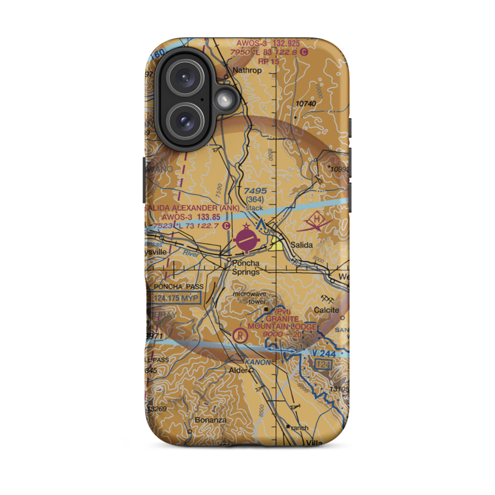 Salida Airport Harriett Alexander Field (ANK) VFR Sectional  Tough iPhone Case iPhone 16 Plus model shown