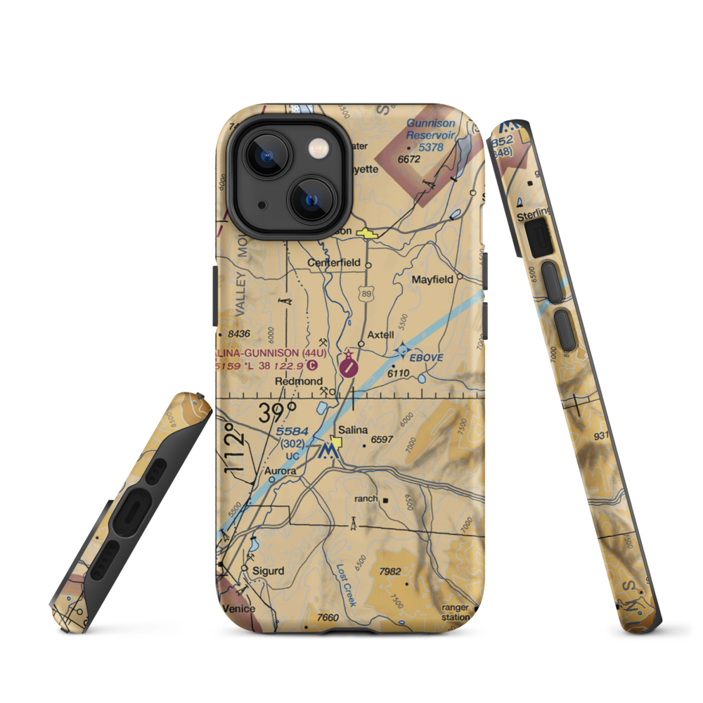 Salina Gunnison Airport (44U) VFR Sectional  Tough iPhone Case iPhone 14 model shown