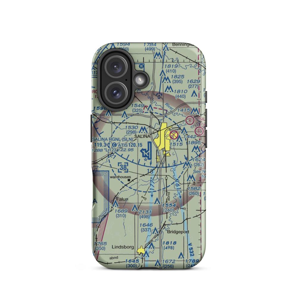 Salina Municipal Airport (SLN) VFR Sectional  Tough iPhone Case iPhone 16 model shown