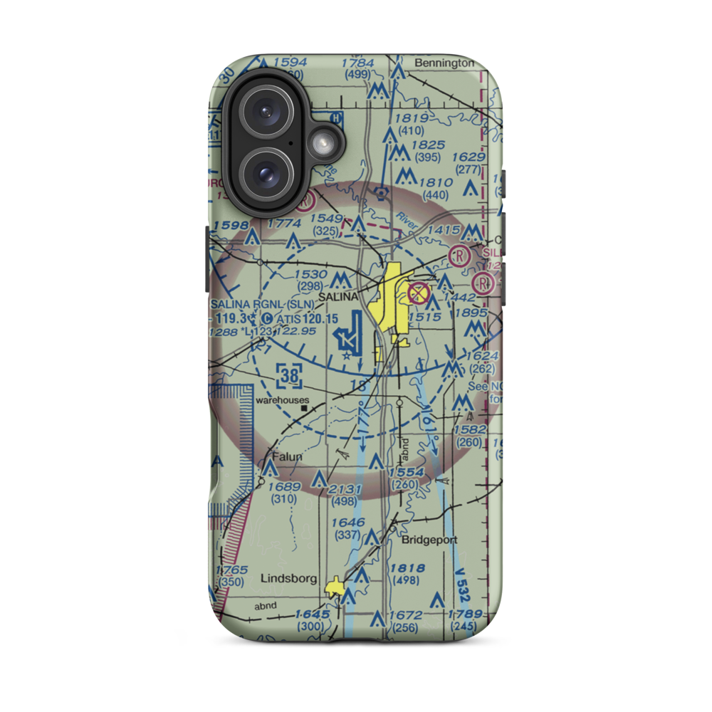 Salina Municipal Airport (SLN) VFR Sectional  Tough iPhone Case iPhone 16 Plus model shown