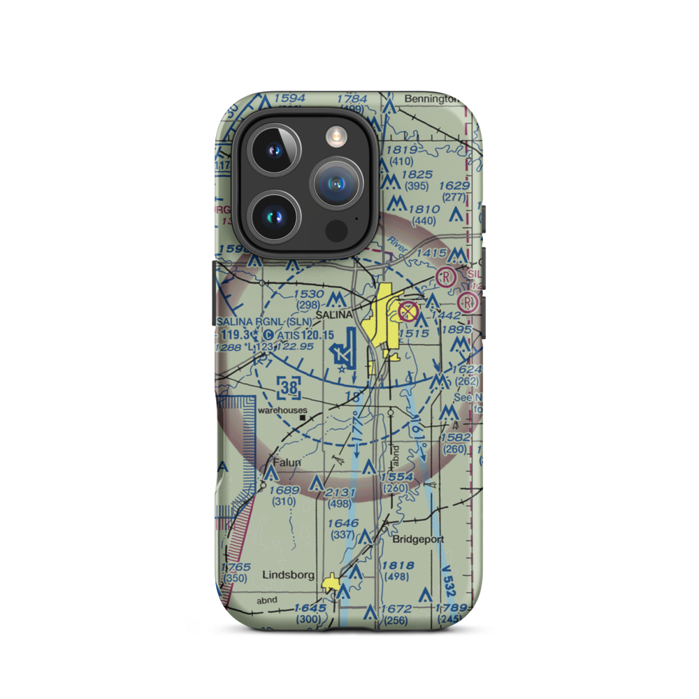 Salina Municipal Airport (SLN) VFR Sectional  Tough iPhone Case iPhone 16 Pro model shown