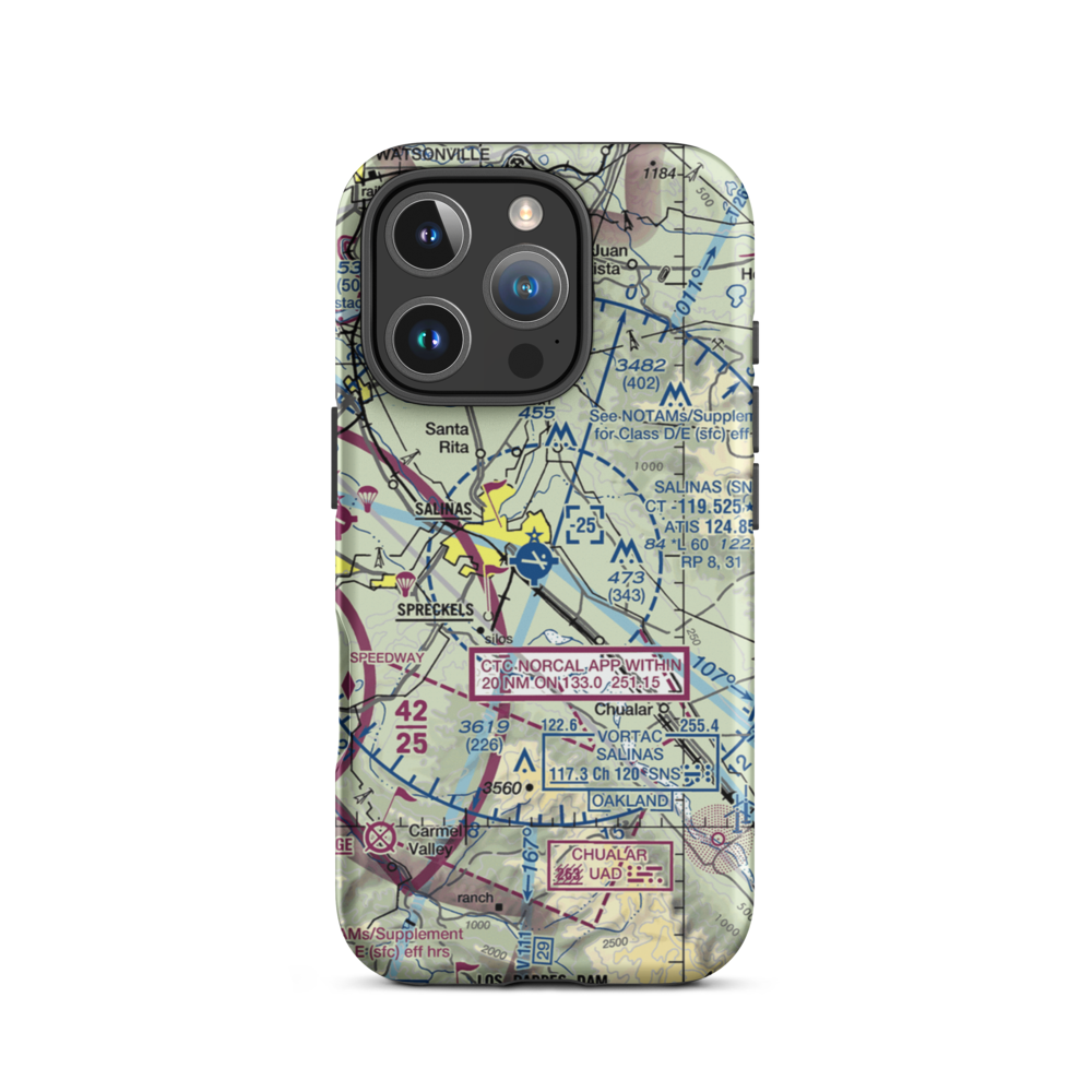 Salinas Municipal Airport (SNS) VFR Sectional  Tough iPhone Case iPhone 16 Pro model shown